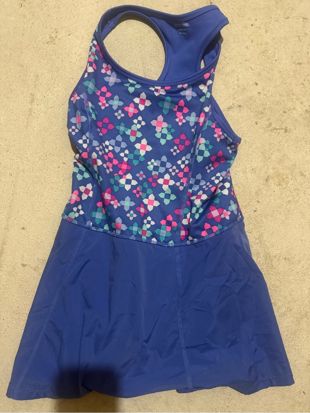 Girls' Blue Patterned One-Piece athletic dress with skort